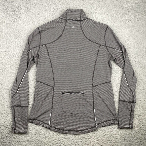 Tangerine Women’s Large Black Gray Striped 1/4 Zip Athletic Pullover Reflective - Picture 8 of 11